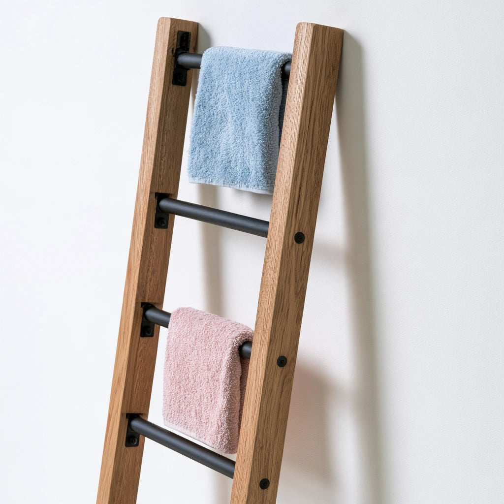 Scala portacoperte in legno, colore legno naturale